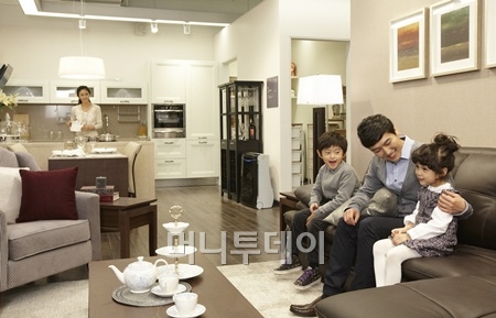 ↑한샘 센텀점 내부에 설치된 모델하우스형 홈 인테리어 모습.