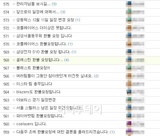 ↑ 2012년도 시즌을 대비해 지자체 야구 리그에서 참가팀을 모집하고 있다. 7월 중임에도 100개가 넘는 팀들이 참가 신청을 했다.