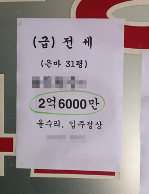 ↑최근 전셋값 강세를 보이고 있는 서울 강북구 일대와는 달리 강남구의 경우 수요 기근 현상이 나타나면서 하락세가 이어지고 있다. 사진은 강남구 대치동 한 중개업소에 걸린 은마아파트 전용 76.65㎡(분양면적 31평형)의 전셋값. 이 아파트는 지난해 여름 한때 전셋값이 최고 4억5000만원을 기록했으나 현재 2억6000만원까지 급락했다. ⓒ사진=최윤아 기자