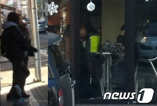 미용실 밖에서 기다리는 팬(왼쪽)과 미용실 아래 커피에서 기다리는 팬들(오른쪽). News1