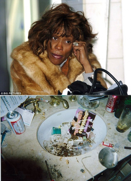 보비 브라운과의 이혼후 코카인 중독 등으로힘든나날을 보낸 2006년 당시 휘트니 휴스턴(위)과그녀의 어지러운 자택 화장실 모습/사진=데일리메일 News1