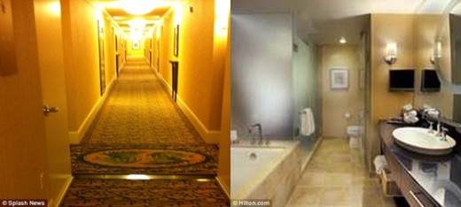 휘트니가 머물던힐튼호텔 스위트룸과 그의 시신이 발견된 욕조/사진=데일리메일 News1 News1