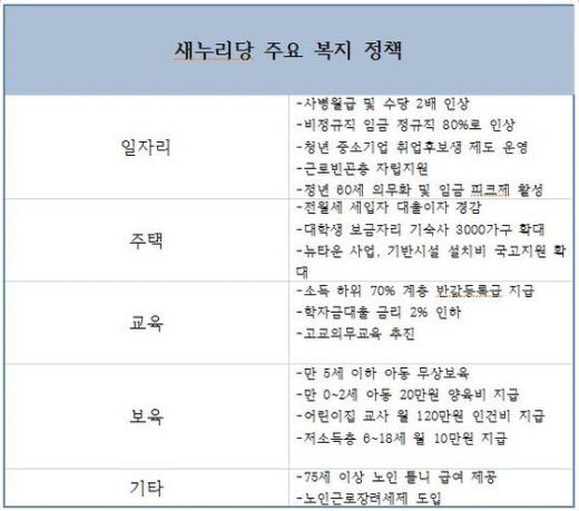 새누리당의 주요 복지 정책 News1