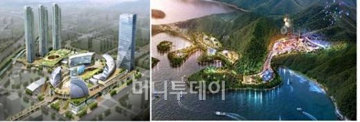 ↑남양주 별내복합단지개발사업(왼쪽)과 마산 로봇랜드사업(오른쪽) 조감도. ⓒ국토해양부 제공.