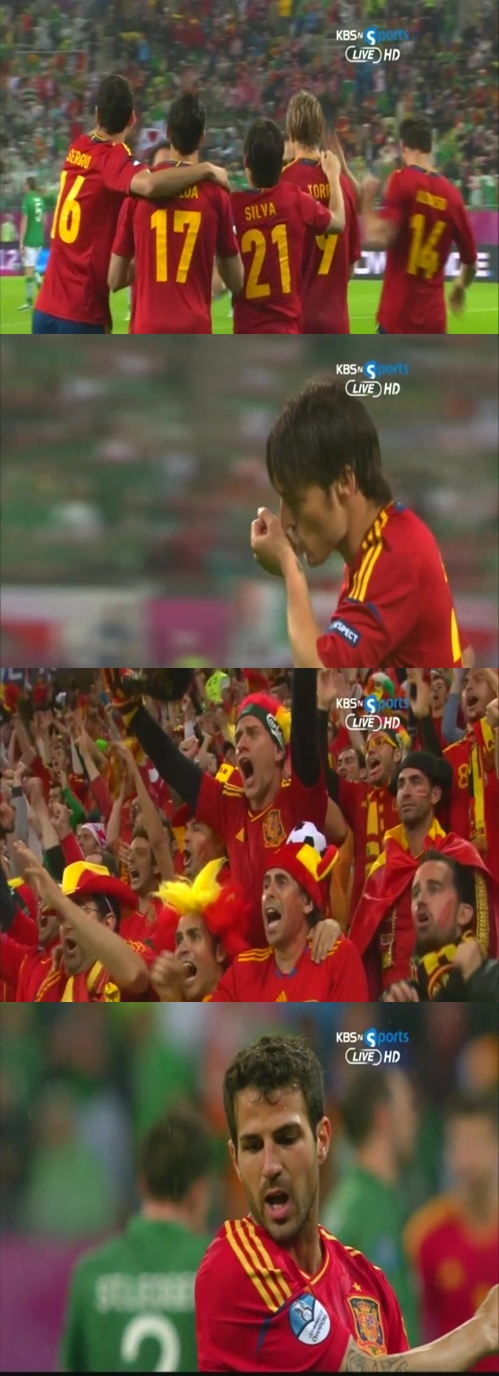 다비드 실바(위쪽)와 세스크 파브레가스(아래쪽), (사진=중계화면 캡쳐)