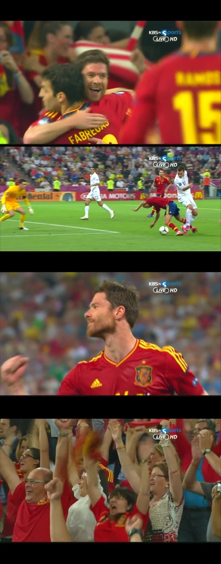사비 알론소(31,레알마드리드)가 이날 두 골을 넣는 활약을 펼치면서 스페인을 4강으로 이끌었다. (사진=KBSnSports중계화면 캡쳐)