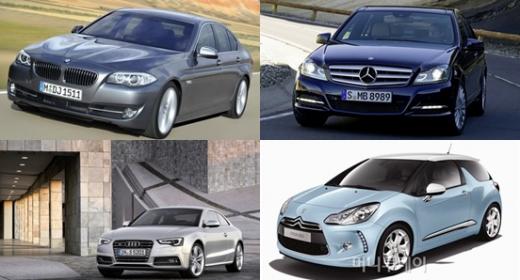 ↑(사진 왼쪽위부터 시계방향) BMW 520d, 벤츠 C200, 시트로엥 DS3, 아우디 S4
