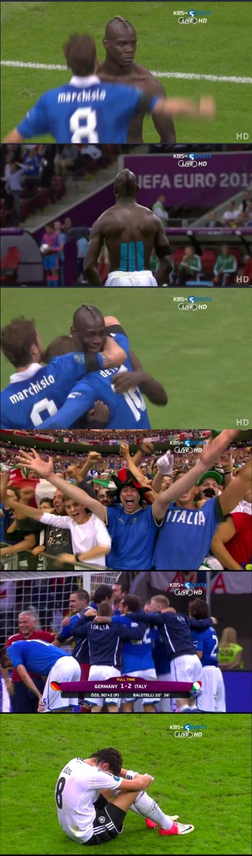 발로텔리가 골을 터뜨린 후 유니폼을 벗으며 골 세레모니를 하고 있다. (사진=중계화면 캡쳐)