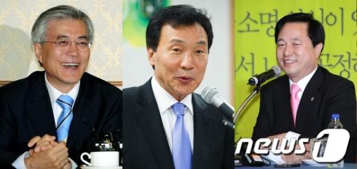 민주통합당 대선주자들. 왼쪽부터 문재인 상임고문, 손학규 상임고문, 김두관 경남도지사 News1 이준규 기자