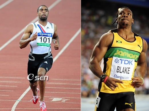 ▲볼트와 함께 남자 100m 금메달을 놓고 다툴 타이슨 게이(좌)와 요한 블레이크(우) (게이='OSEN' 제공, 블레이크=임성균 기자)