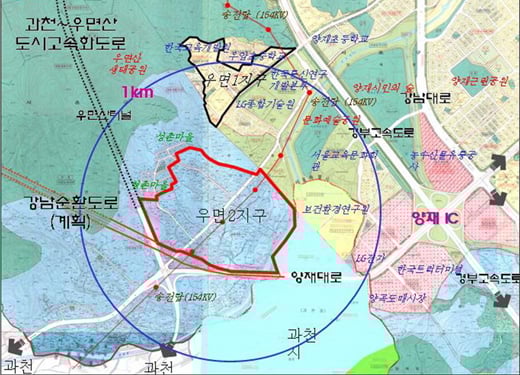 ↑서울 서초구 우면동 297번지 일대 우면2지구 위치도 ⓒ서울시 제공