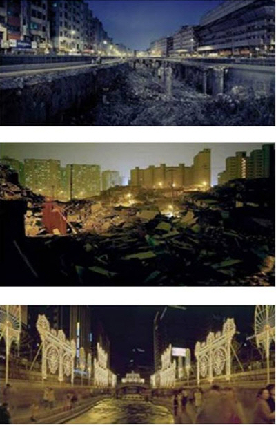 ↑(위부터)서울청계천시리즈, 2004 / 서울뉴타운시리즈 / 서울청계천시리즈, 2004, 디지털와이드프린트. (사진제공=인터파크씨어터)