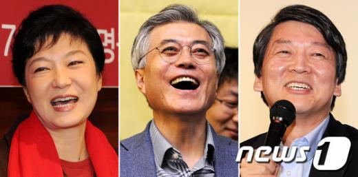 10월의 마지막 주말인 27일 박근혜 새누리당(왼쪽부터), 문재인 민주통합당, 안철수 무소속 후보. 2012.10.27/뉴스1 News1 박세연 기자