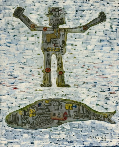 ↑최우람 작가가 7세에 그린 그림. 캔버스에 유채·크레용, 91x72cm ⓒChoe U-Ram and Gallery Hyundai, Seoul