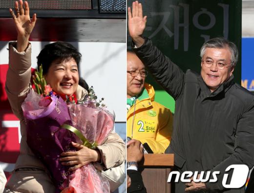 새누리당 박근혜 대선 후보와 민주통합당 문재인 대선 후보가 지난 1일 경남 창원과 충북 제천을 각각 방문해 유권자들의 지지를 호소하고 있다. 2012.12.1/뉴스1 News1 오대일·박정호 기자