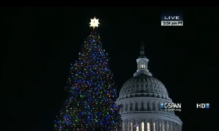 ▲워싱턴DC 의회 의사당 건물앞에서 공개된 대형 트리. (ⓒC-SPAN 동영상 캡처)