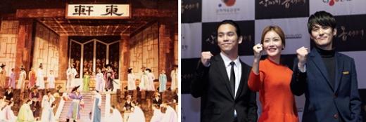↑한국 최초의 창작뮤지컬 '살짜기 옵서예' 1978년도 공연 장면(왼쪽)과 2013년도 공연에 주연으로 캐스팅된 홍광호·김선영·최재웅(왼쪽부터). (사진제공=CJ E&M)