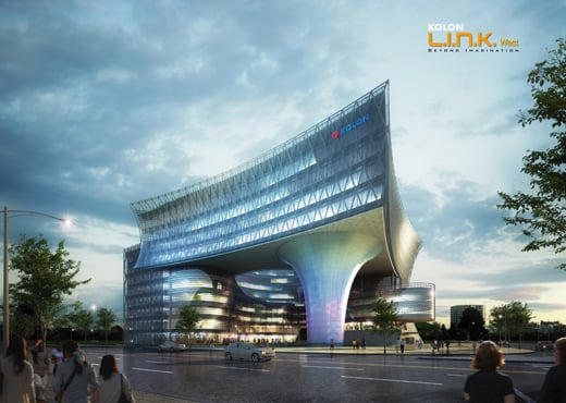 ↑24일 서울시와 마곡산업단지 입주계약을 체결한 코오롱콘소시엄이 마곡산업단지 내 총 1만1729㎡의 대지에 약 2000억원의 사업비를 투자해 건립할 예정인 연면적 약5만8000㎡ 규모의 '코오롱 미래기술원' 조감도 ⓒ서울시 제공