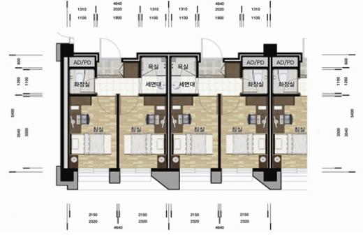 ↑'마곡역' 기숙사의 단위세대 평면도