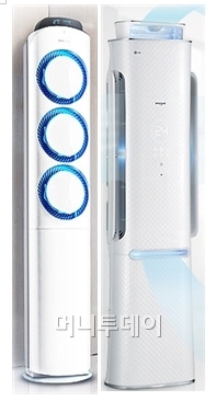 ↑삼성전자 Q9000(왼쪽)과 LG전자 챔피언 스타일(오른쪽) 에어컨.