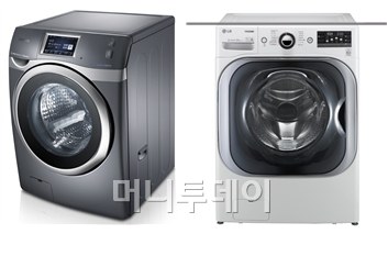 ↑삼성전자의 버블샷3(왼쪽)과 LG전자의 22kg 트롬 세탁기(오른쪽).