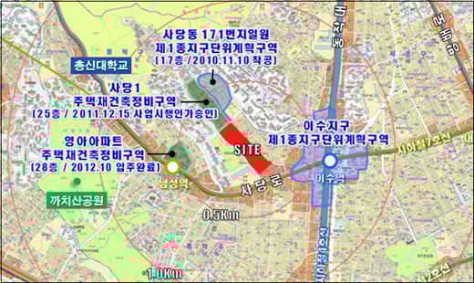 ↑시프트(장기전세주택) 126가구가 들어서는 서울 동작구 사당동 155-4번지 일대 단독주택재개발 사업 위치도 ⓒ서울시 제공