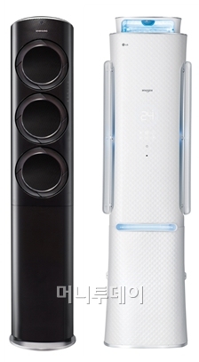 ↑삼성전자 Q9000(좌)과 LG전자의 휘센 챔피언 스타일(우).