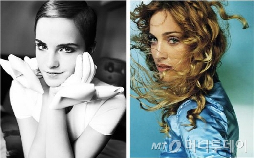 마리오 테스티노, 프랑스 영화배우 엠마 왓슨(왼쪽)과 미국 가수 마돈나. /사진제공=지온아트앤디자인