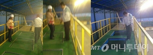 25일 오후 인천 부평 안전보건공단내 건설안전체험장에서 이뤄진 체험교육. 기자가 직접 교육체험을 하고 있다./사진= 안전보건공단