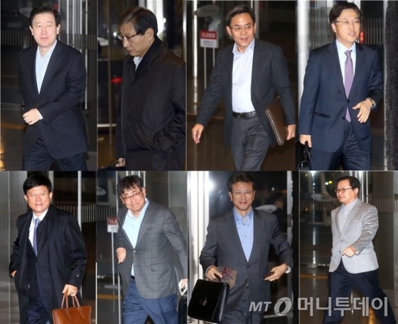 사진 왼쪽부터 위부터 최지성 삼성미래전략실 실장, 장충기 실차장, 김종중 전략1팀장, 이인용 커뮤니케이션 팀장, (아래 왼쪽부터) 육현표 기획팀장, 김명수 전략2팀장, 정현호 경영진단팀장, 정금용 인사지원팀장/사진=홍봉진 기자