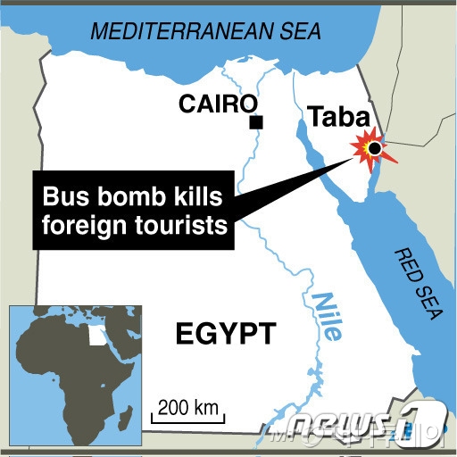 한국인 성지순례여행 관광버스 대상 테러가 발생한 이집트와 이스라엘 국경지역인 타바