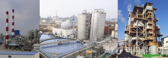 (왼쪽부터) 바이오매스 열방합발전소, 폐수처리 발전소, 슬러지 소각 발전소. /사진=전주페이퍼