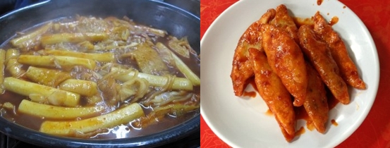 서울 반포동 '애플 하우스'의 '즉석 떡볶이'(좌)와 '무침 군만두'(우)/ 사진=한정수 기자