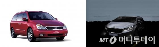 왼쪽은 2세대 카니발, 오른쪽은 신형(3세대) 카니발 /사진제공=기아자동차