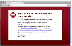 크롬을 브라우저로 사용할 경우 악성코드나 피싱이 포함된 것으로 의심되는 사이트에 방문하기 전 경고 메시지를 표시한다/사진제공=구글