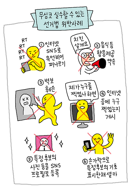 웹툰작가 윤서인씨가 반성의 뜻으로 자신의 블로그에 게재한 '무심코 실수할 수 있는 선거법 위반사례'. / 사진=윤서인씨 블로그