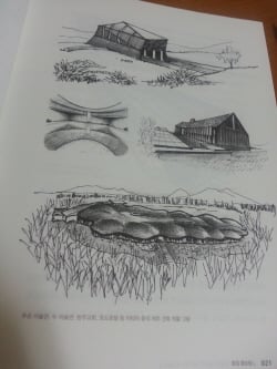 책 '살고 싶은 집 짓고 싶은 집'에 실린 두손 미술관, 수 미술관, 방주교회, 포도호텔 등 이타미 준의 제주 건축 작품 그림