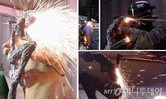 이성민, Dancer standing on one leg, 10x10x70cm, iron, gas cutting, 2014