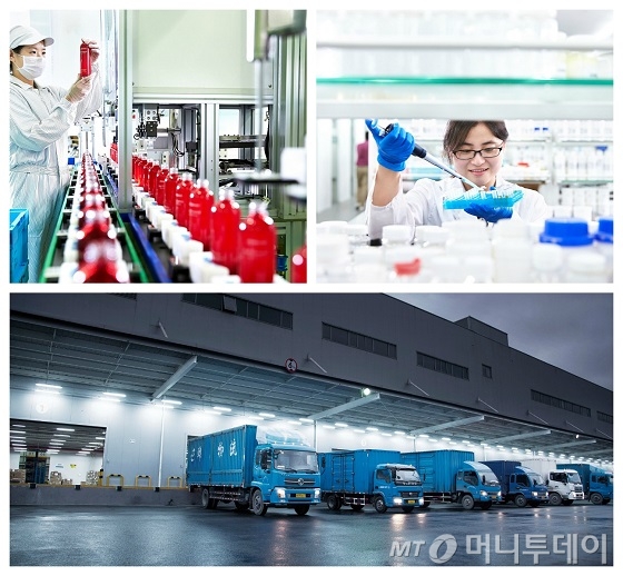 (사진 상단)아모레퍼시픽 중국 상하이 뷰티사업장 생산시설과 R&I 시설, (하단)뷰티사업장 1층 물류센터/사진제공=아모레퍼시픽