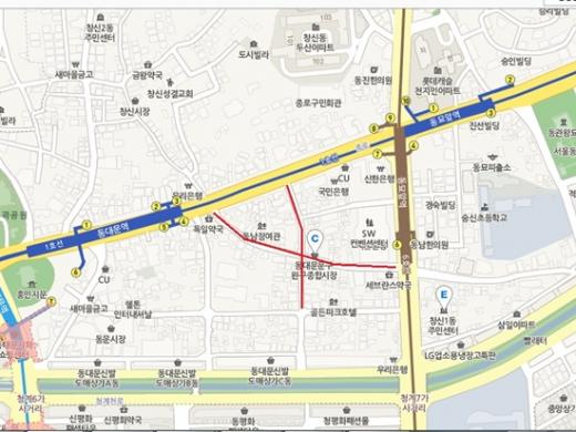 동대문 문구·완구거리 위치(빨간 선). /사진=이진호 기자