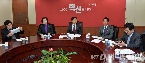 김문수 새누리당 보수혁신위원장(가운데)이 29일 오전 서울 여의도 새누리당 중앙당사에서 열린 보수혁식특위 전체회의에서 모두발언을 하고 있다/ 사진=뉴스1
