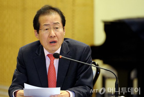 홍준표 경남도지사가 19일 대구시 수성구 호텔 수성에서 남부권 신공항 걸선과 관련해 열린 '제7회 영남권 시도지사협의회'에서 발언을 하고 있다.  2015.1.19/뉴스1