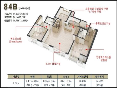 김천혁신도시 이지더원 전용면적 84.59㎡ 평형도/사진제공=이지건설