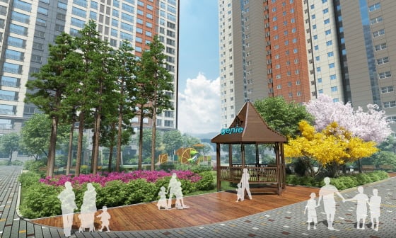 2017년 8월 준공 예정인 부산 영동 롯데캐슬 블루오션 소나무 휴게소 투시도. 1년 동안 지니음악 음원 서비스가 무료로 제공된다./사진제공=KT에스테이트