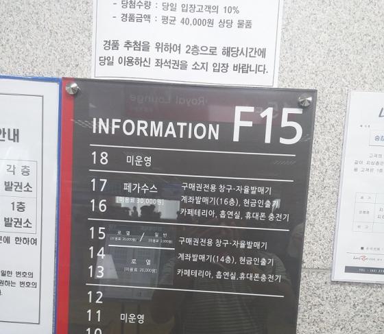 용산 화상경마장에서 경품 제공 관련 공지를 부착해놓은 모습/ 사진제공=용산화상경마도박장 추방대책위원회