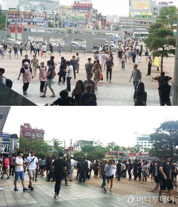 11일 오후 경기도 평택시 평택역 광장은 사람들로 북적였다./ 사진=이영민 기자