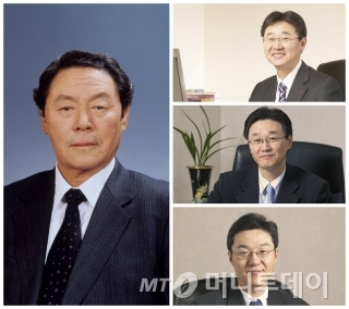 (왼쪽)신춘호 농심그룹 회장 (오른쪽 위부터) 신동원 농심 부회장, 신동윤 율촌화학 부회장, 신동익 메가마트 부회장/사진=머니투데이 DB