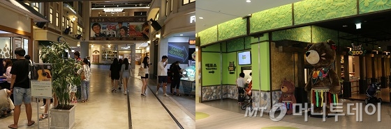 패밀리 롯데월드몰 대표 식당가인 ‘서울서울 3080’ 거리(왼쪽)와 키즈파크 테디베어 주(ZOO)/사진제공=롯데물산