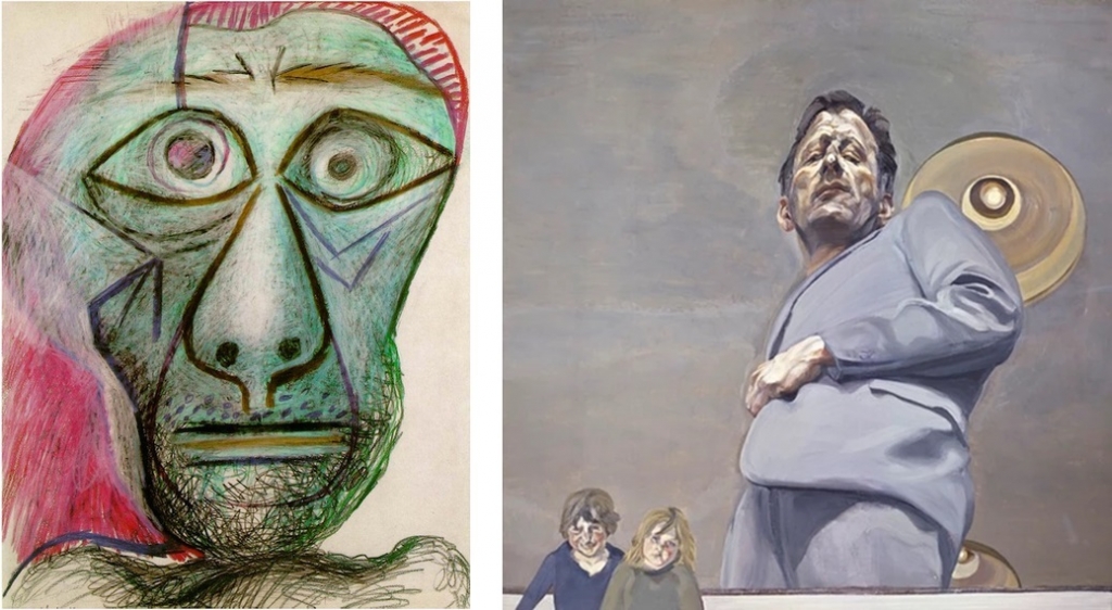 파블로 피카소 '죽음에 맞선 자화상(Self-Portrait Facing Death)'(왼쪽), 루시안 프로이드 '두 아이와 함께 비친 모습(Reflection With Two Children)'