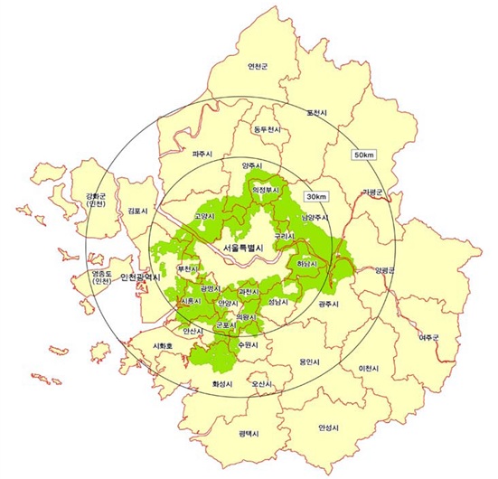 경기도 내 개발제한구역 현황도./자료=경기도청